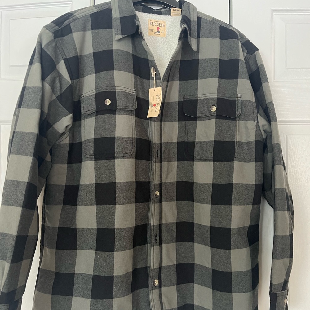 RedHead Black and Gray Checkered Sherpa Shirt Jacket